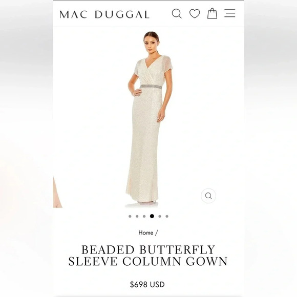 Mac Duggal NWT Beaded Butterfly Sleeve Column Gown. Nude/Silver Sz 22 $698 MSRP - Picture 8 of 13